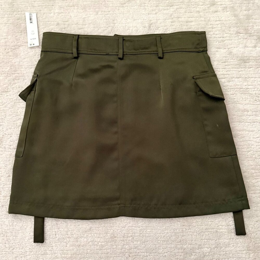 Olive Green Mini Skirt Size XS Cargo Style Pockets Indie Style by Aqua - Picture 3 of 11